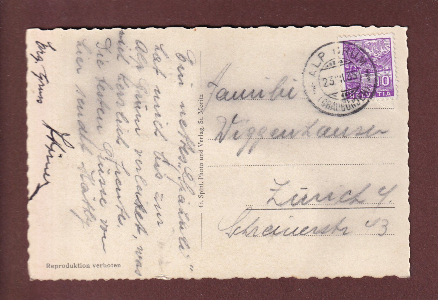 Cartoline postali: PIZ PALÜ - Palügletscher - 1935 – Usato da Pully venduto da nicecards 1