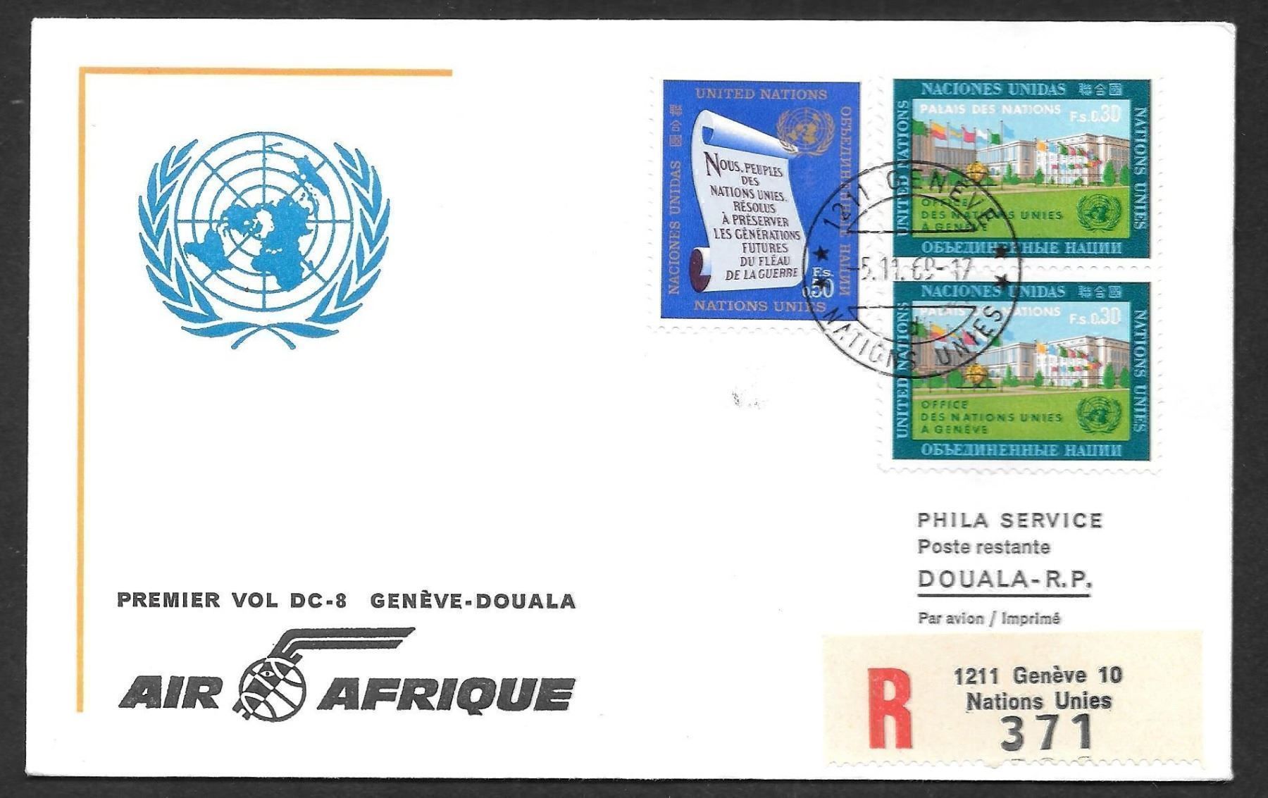 Alle Briefmarken: Erstflug Genf - Douala ab UNO Genf 5.11.1969 – Neu (gemäss Beschreibung) aus Olten von clotaldi