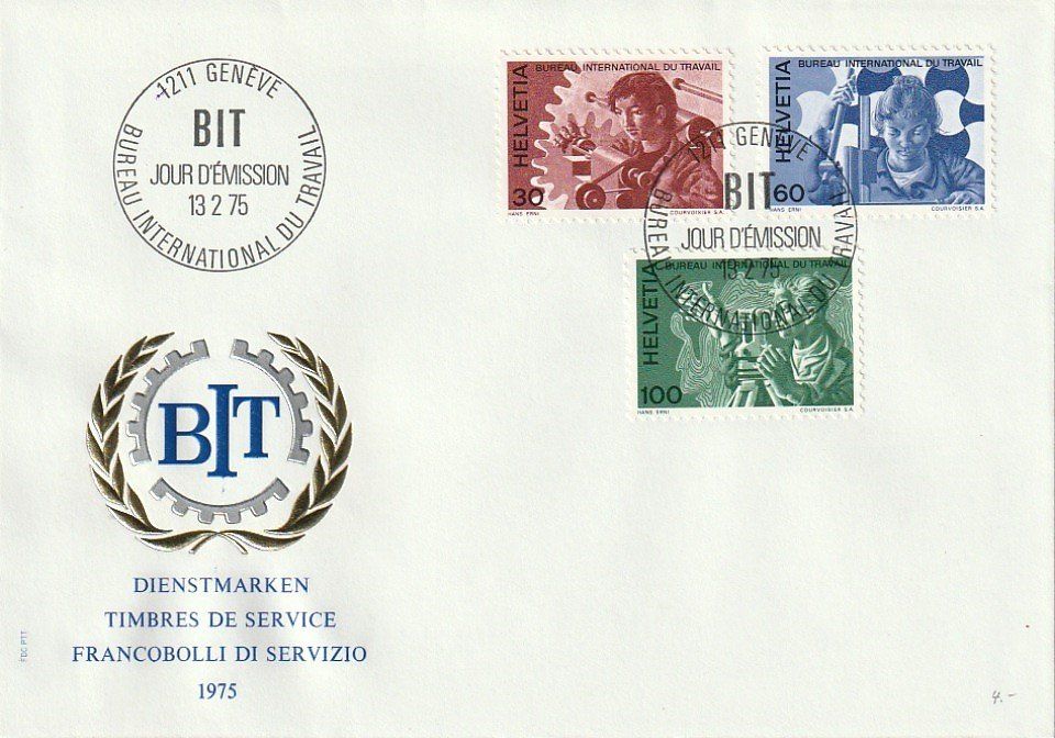 Alle Briefmarken: Bureau Interntional du Travail BIT, FDC 13.2..75 – Gebraucht aus Aarburg von Aare10 1