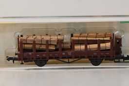 Rungenwagen mit Holzladung Minitrix Spur N mit OVP