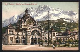 AK Luzern, Bahnhof u. Pilatus, 1911