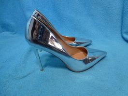 STILETTOS SILBER PUMPS DÜNNER ABSATZ GR 38 1 X GETRAGEN NW