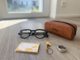 Halliday AI Glasses (1. Gen) schwarz, neuwertig, mit Ring