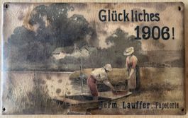 Antikes Neujahrsschild 1906 Herm. Lauffer Papeterie–Werbung