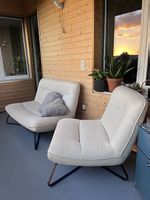 Lounge-Set, Sessel/Zweisitzer, Leinenstoff, Beige, gereinigt