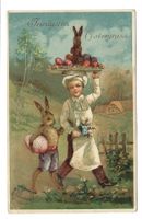 Osten - Innigster Gruss - Koch - Hasen - Eier - Präge-Litho