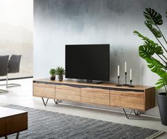 Lowboard STONEGLOW 220x35 cm Akazie Natur 4 Türen Baumkante