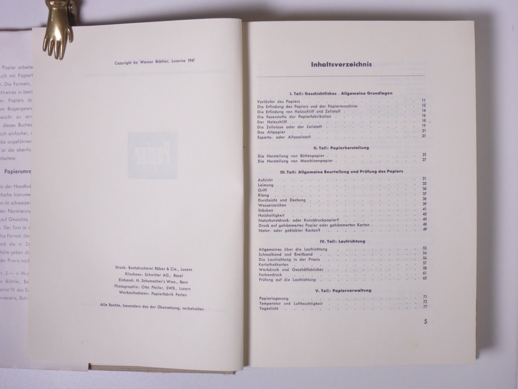 Bücher: Werner Blättler: Papier. Luzern 1947. – Gebraucht aus Erschwil von taglang 1