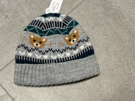 Bonnet d'hiver enfant gris motif ours 12 - 24 mois neuf