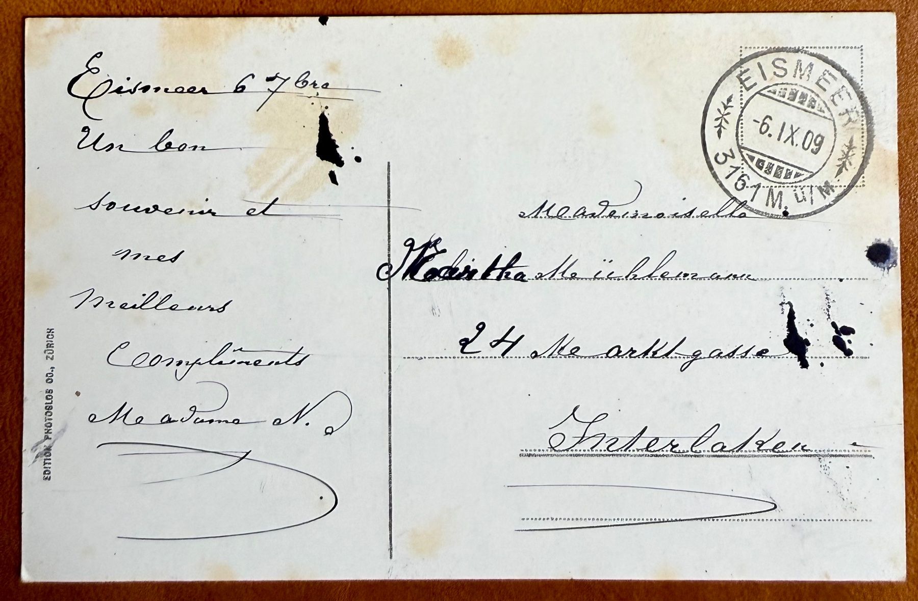 Cartoline postali: Berglihütte - Eismeer - Animée - 1909 – Usato da Lutry venduto da Ediego 1