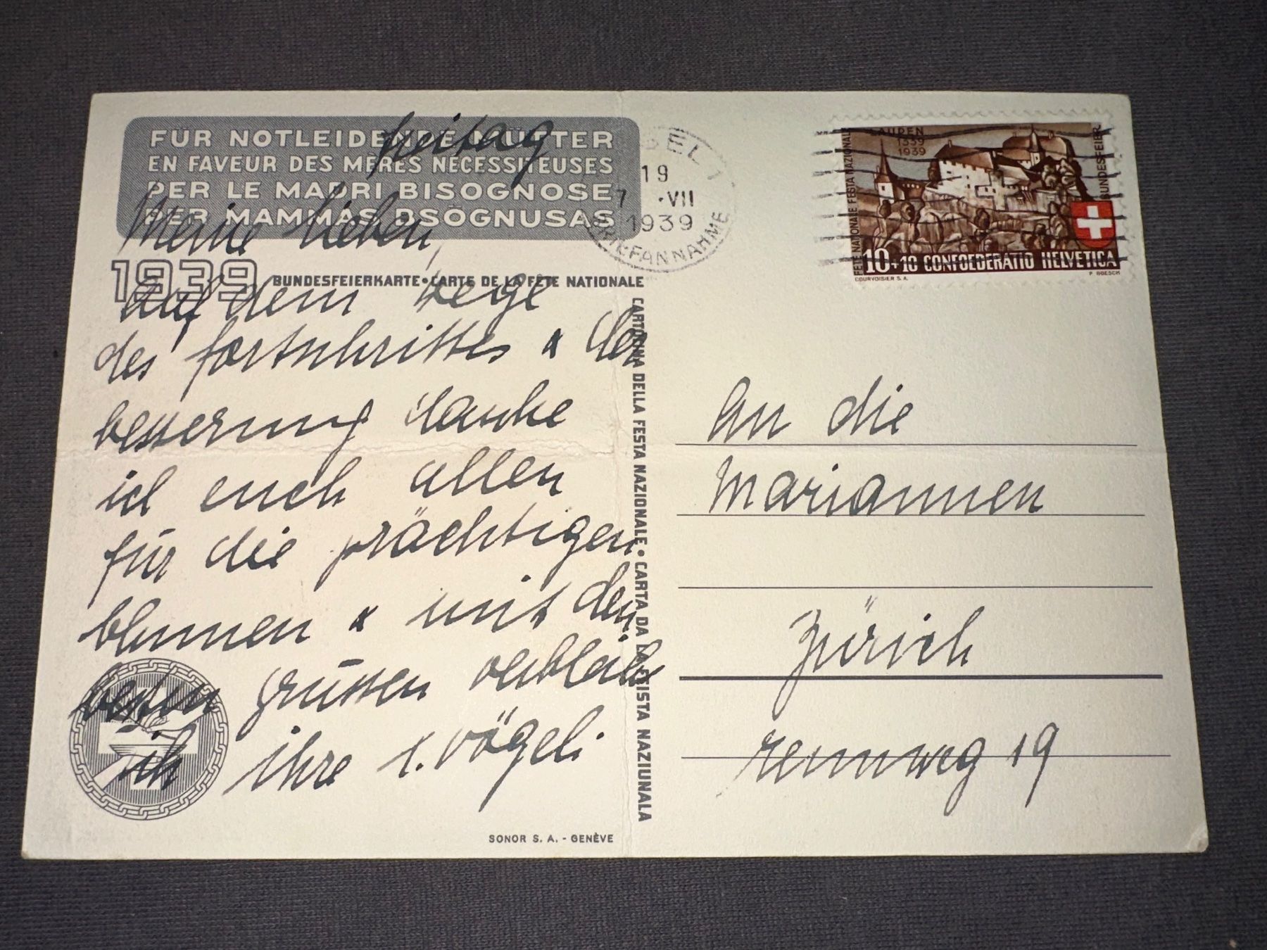 Alle Briefmarken: Bundesfeier 1939 Karte mit Pro Patria – Gebraucht aus Stettfurt von 2442