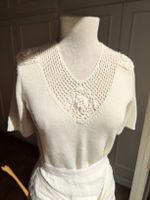 Vintage Cream Summer Knit Top Crochet Detail Romantic