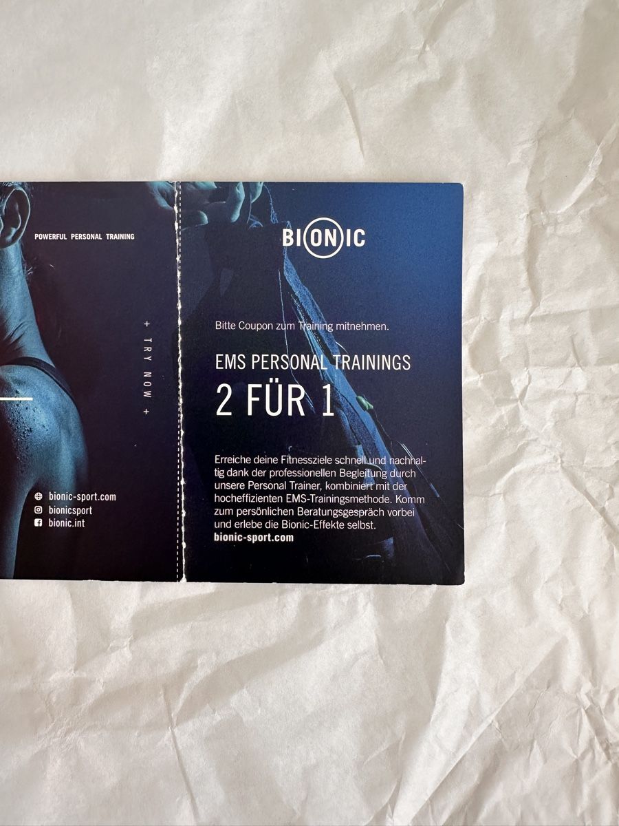 Buoni: Bionic Gutschein EMS Personal Training 2 fuer 1  – Nuovo e nell'imballaggio originale da Zürich venduto da MaxZurich 2