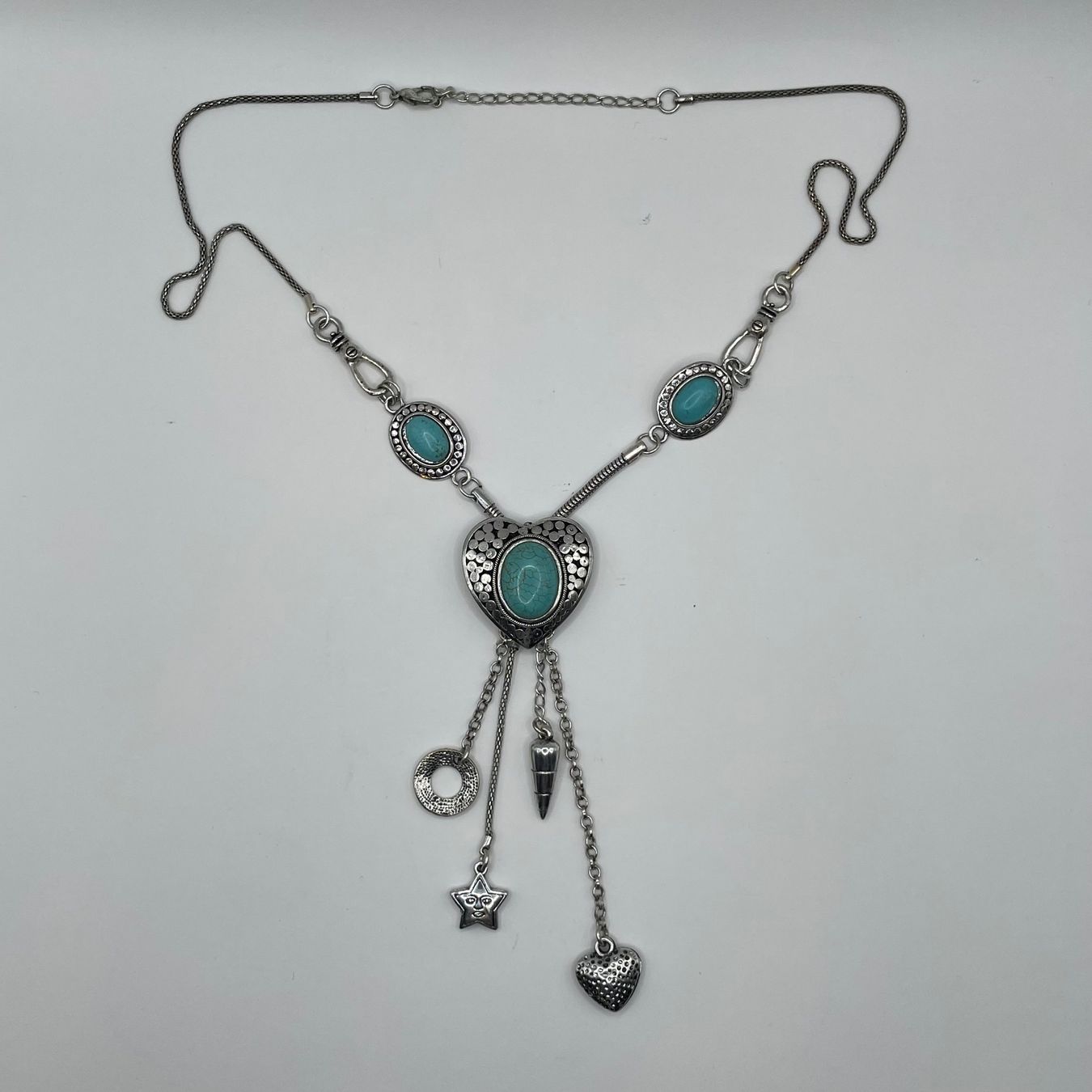 Catenine: Boho Statement Halskette lang Silberoptik Türkis Steine – Usato da Bubikon venduto da SwissSecondLife 1