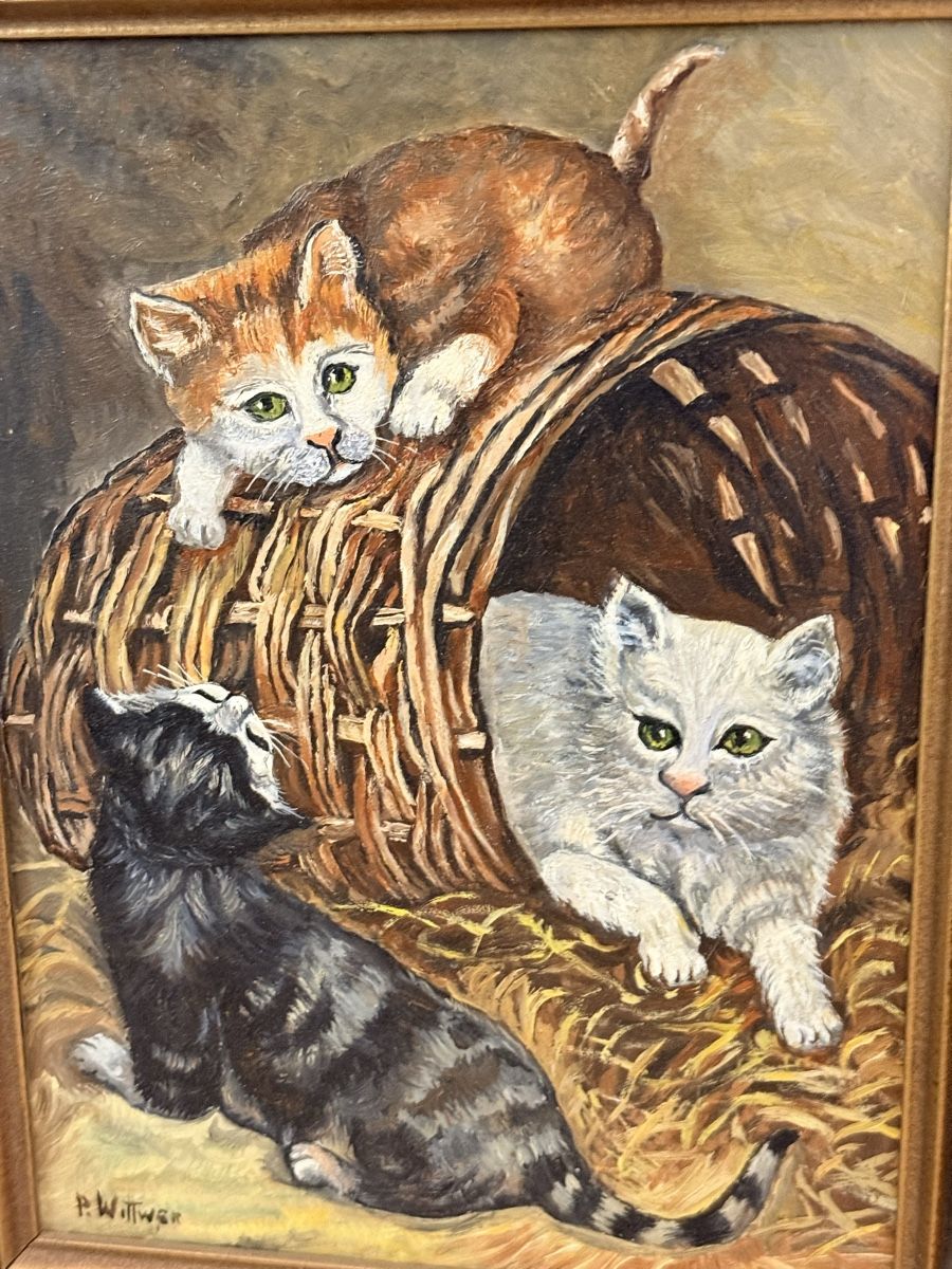 Dipinti: Drei Katzen - Ölgemälde - P. Wittwer – Usato da Solothurn venduto da NUVICO 1