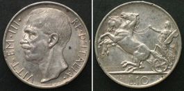 ITALIEN 10 Lire 1928 *FERT* VITTORIO EMANUELE III Silber vz+