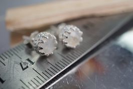Mondstein  Rund  ♕ Krone 7mm Ohrstecker  925 Silber
