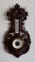 Wetterstation Holz geschnitzt Thermometer Barometer