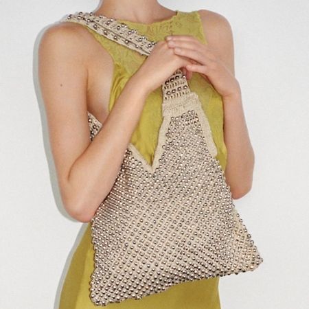 Zara Beaded shoulder bag beige-silver