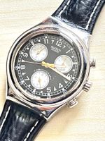 Swatch Chronograph Uhr, schwarz, Lederarmband, Top Zustand