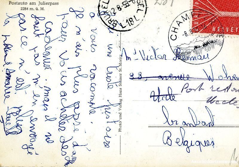Cartoline postali: Julierpass - Postauto PTT + 1958 – Usato da Emmenbrücke venduto da teestube 1
