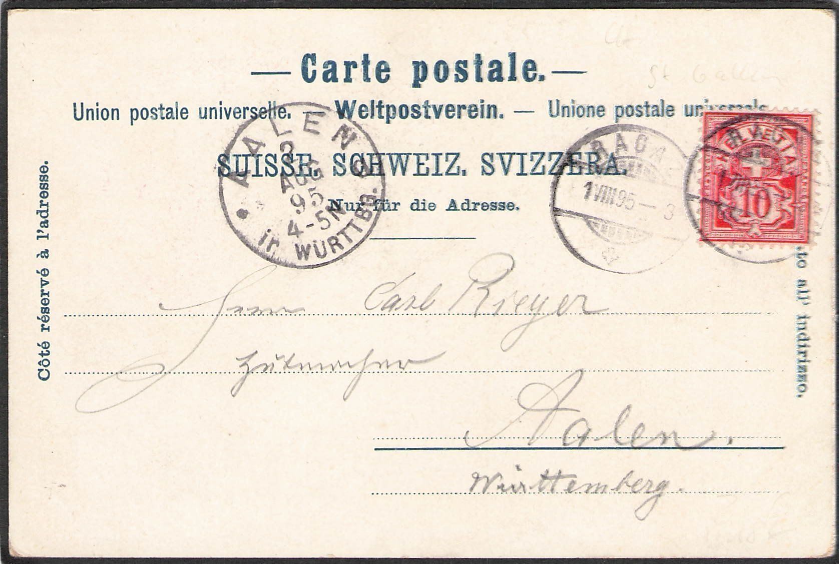 Cartoline postali: -Litho Gruss aus Ragaz , 1895 – Usato da Reichenburg venduto da Pipo-67 1
