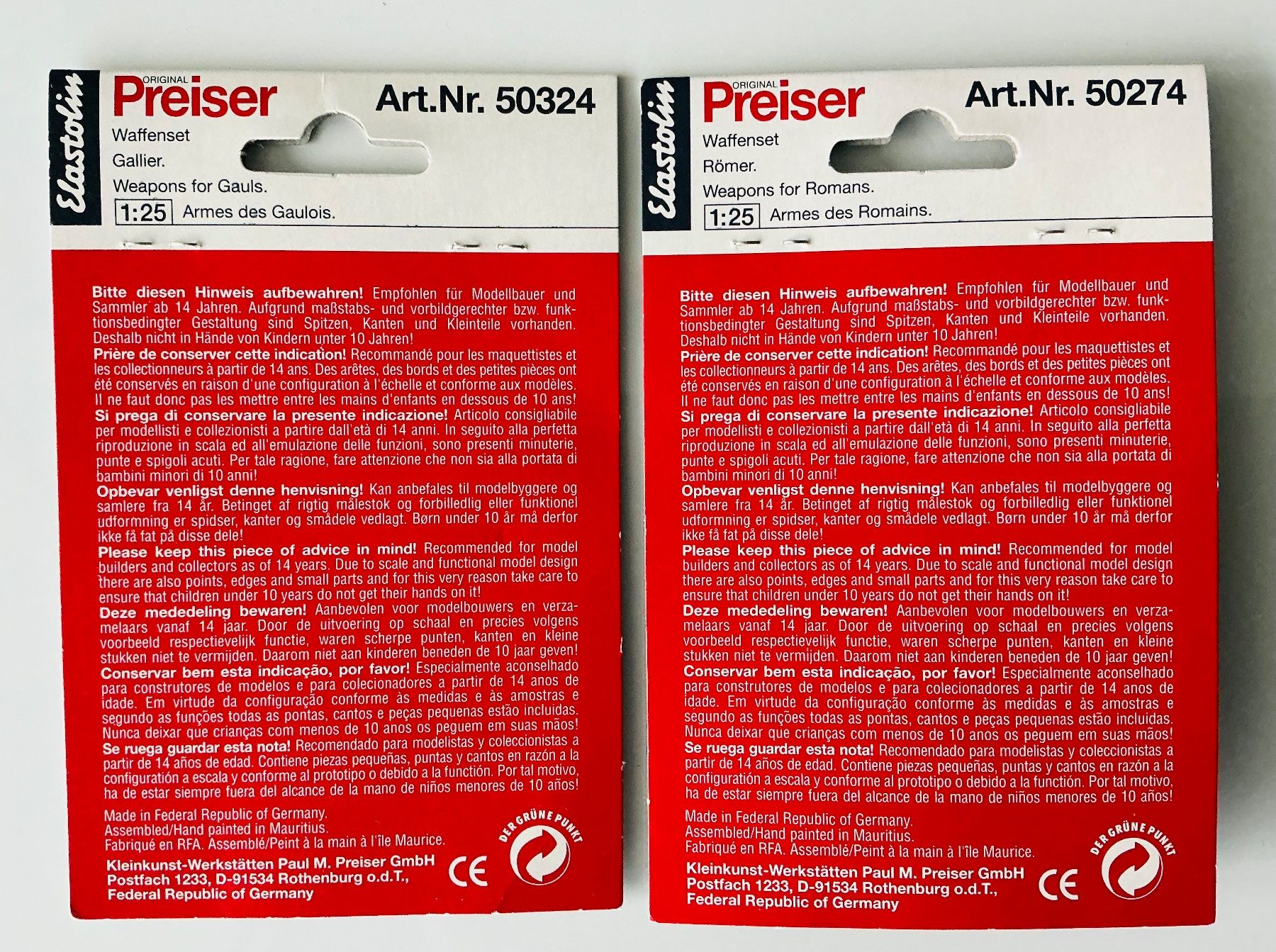 Elastolin Giocattoli: Elastolin Preiser Waffensets 1x Römer Romains & 1x Gallier – Nuovo (secondo la descrizione) da Hergiswil NW venduto da Liteng 1