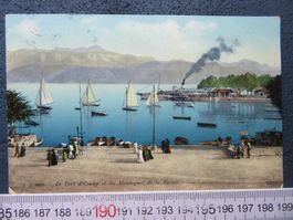 LAUSANNE 1911 LE PORT D'OUCHY DAMPFSCHIFF SEGELBOOTE BELEBT
