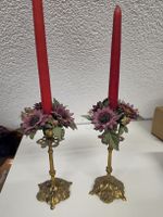 Kerzenständer Messing antik Paar mit Blumen dekoriert