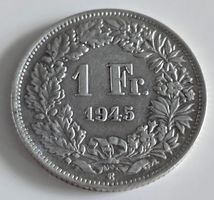1 Franken1945 Silber Münze HELVETIA Sammlerstück Zustand gut