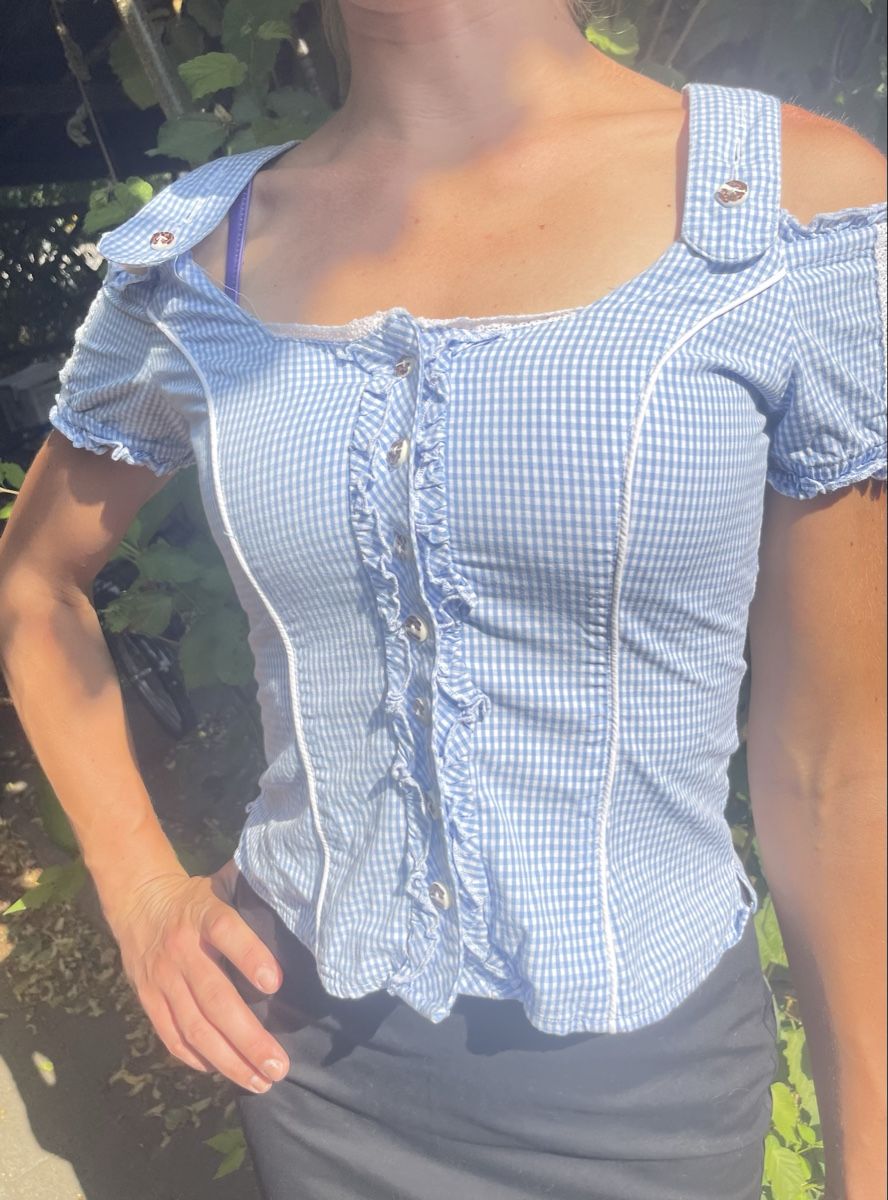 Camicette: Camicia-corsetto cotone a quadri azzurra con lacci👌tgS/M – Nuovo (secondo la descrizione) da Gordevio venduto da LanaZimm 3