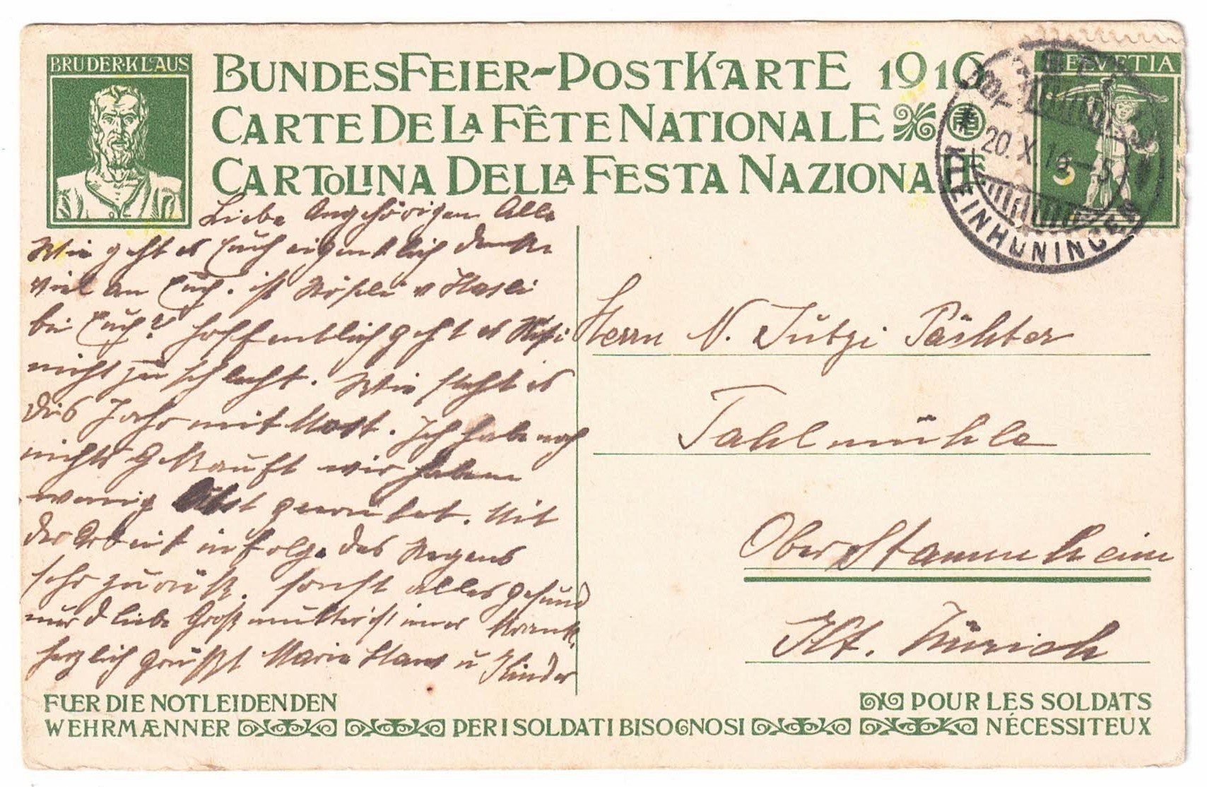 Cartoline postali: Bundesfeierkarte 1916 – Usato da Ebnat-Kappel venduto da fli_h5kc 1