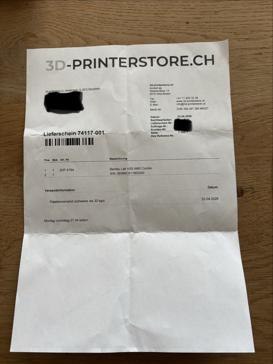 Bambu Lab 3D Drucker: Bambu Lab H2S AMS Combo 3D Drucker 153 Std. – Gebraucht aus Holderbank AG von daniwase01 6