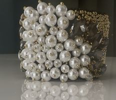 Vintage Pearl & Crystal Cuff Bracelet, Unique Design!