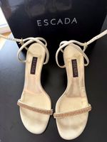 ESCADA Luxus-Abendsandalen edlem Platingold Swarovski Gr.37