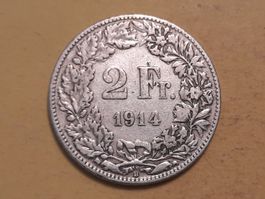 Schweiz 2 Franken 1914 B Silber