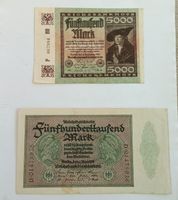 2 Reichsbanknoten, 1x Fünftausendmark, 1x Fünfhunderttausend