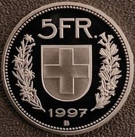 5 Franken Schweiz 1997 pp / aus Münzsatz/in einer Münzkapsel