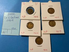 SUISSE : 5 X 1 CENTIME 1929