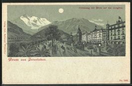 Mondscheinkarte Gruss aus Interlaken, Höheweg, um 1900