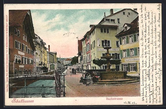 Cartes postales: Schaffhausen, Bachstrasse mit Brunnen un – D'occasion à Berlin par bartko-reher