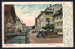 Schaffhausen, Bachstrasse mit Brunnen un