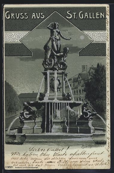 Cartoline postali: Mondschein-Lithographie St. Gallen, Brod – Usato da Berlin venduto da bartko-reher
