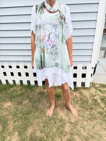 Damen Tunika mit Foulard weiss grün floral neu mit Etikett