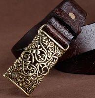 wunderhübscher Leder  Gürtel, Schnalle mit Blumenmuster