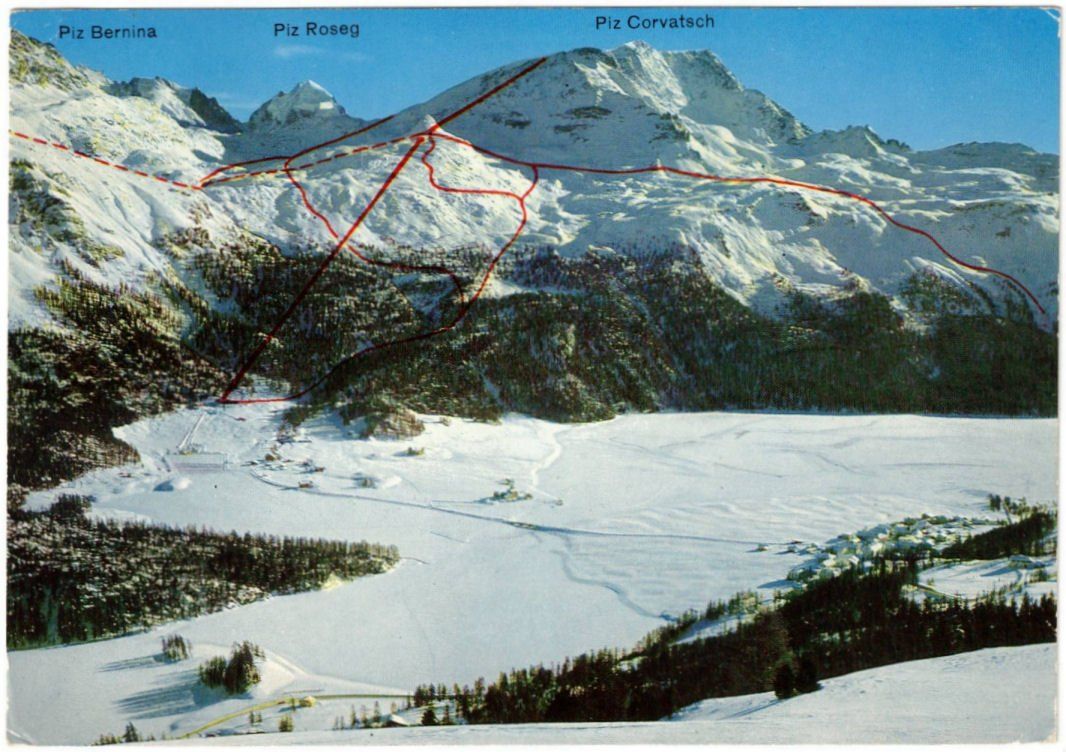 Cartoline postali: Silvaplana - Pistenplan Corvatsch – Usato da Binningen venduto da Mountainrider