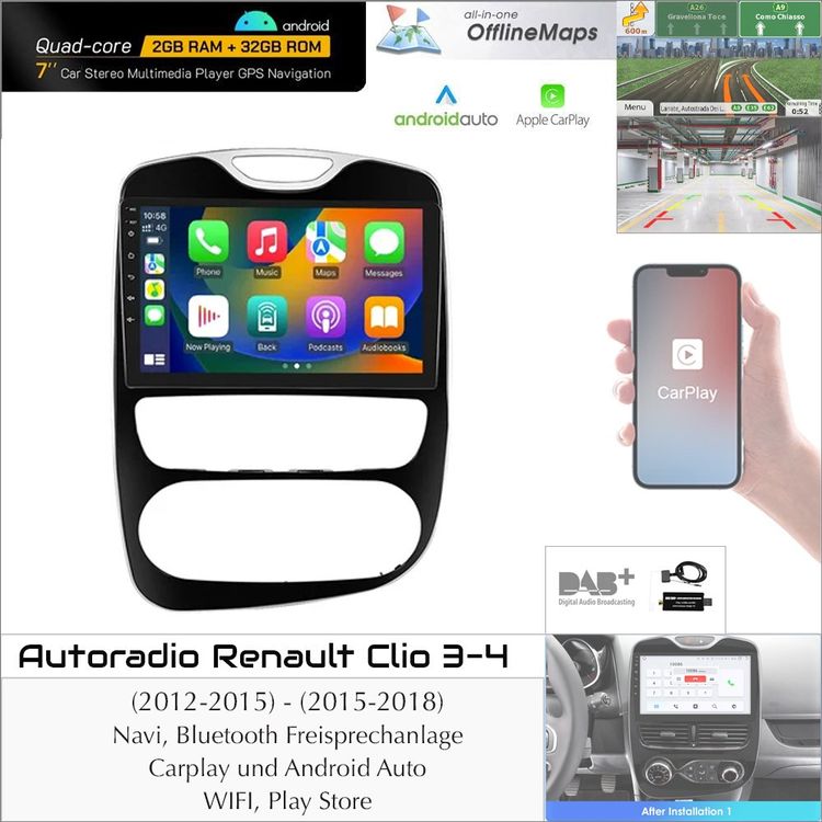 Renault Clio 3 4 DAB+ Autoradio Carplay Navi Bluetooth