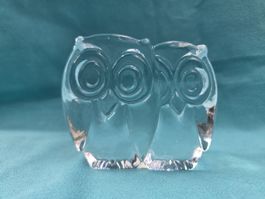 Großes Eulenpaar aus Glas – Vintage Klarglas Figur massiv