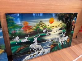 Schönes Perlmuttbild, Landschaft mit Rehen, Asien