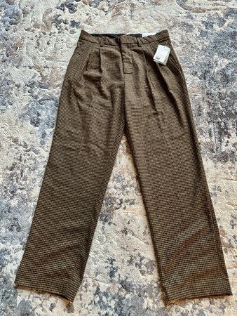 H&M Relaxed Fit Trousers, Brown Houndstooth, Size 30 New